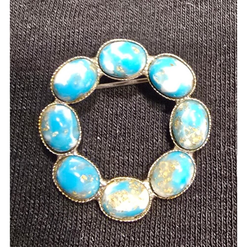 Vintage Turquoise Circular Brooch